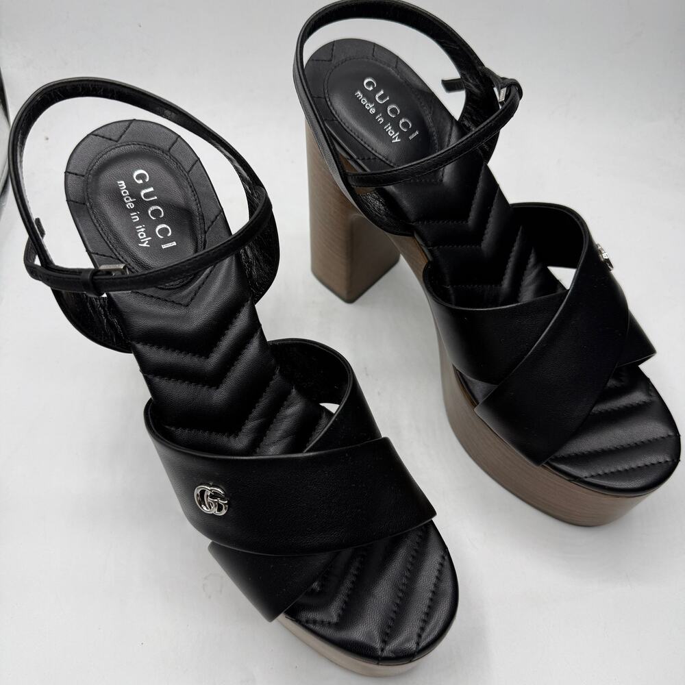 NEW Gucci Women's Black Double G Leather Platform Sandals Size EU 40 / US 10 - Picture 6 of 12